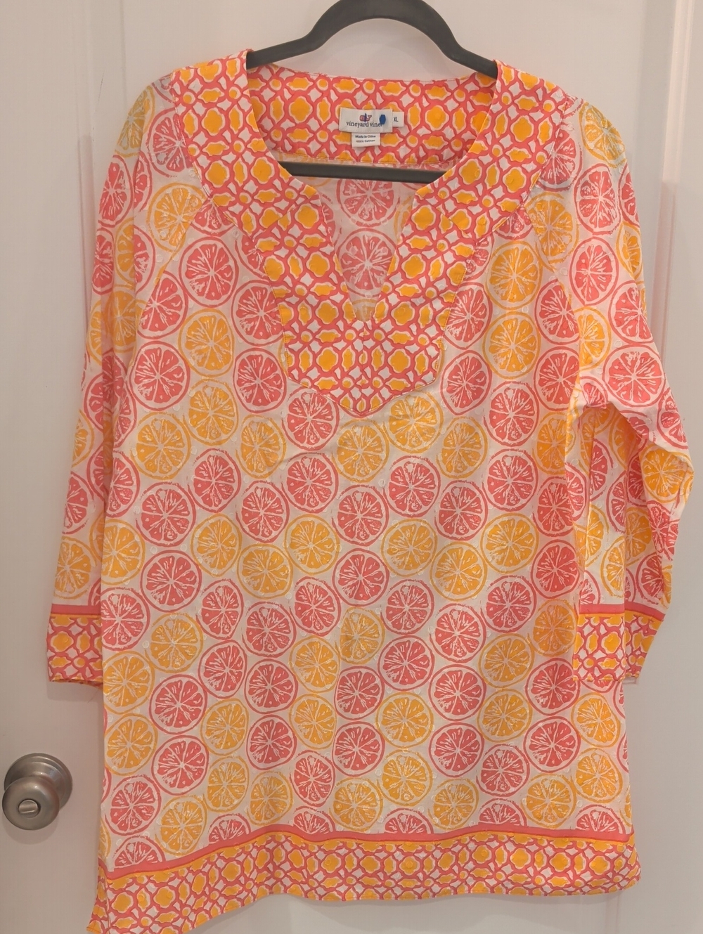 Vineyard Vines Pink & Yellow Citrus Print Tunic Cotton Vibrant Resort Tropical